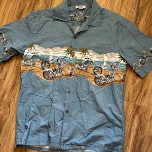 Men's Blue Motorcycle Print Casual Shirt